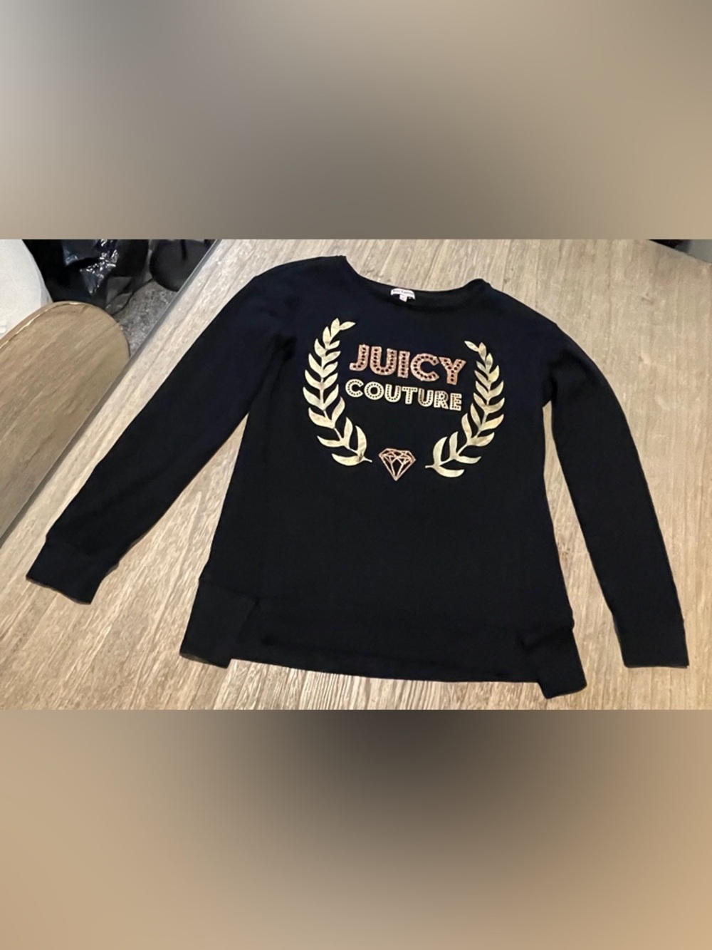 Juicy Couture Black Sweatshirt with Gold Laurel Logo, Size Small - Picture 8 of 10